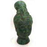 Chinese pottery Buddist head with a green glaze - 37cm high and has some restoration