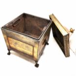 Antique anodised brass coal bin with metal liner (a/f) - 42cm high x 32cm square