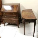 Mahogany bureau and fold over card table card table has marks to the top and bureau is in used