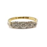 Antique 18ct gold and platinum illusion set diamond (5) ring - size M½ & 2.2g total weight