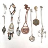 Qty of pendants on chains inc large bent nail pendant (12cm drop), African copper pendant (6cm