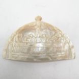 Antique carved mother of pearl baptismal Holy water scoop depicting the Last Supper 16cm wide x 10cm