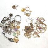 Qty of scrap gold inc stone set (9ct - 24.1g, 14ct - 1.4g, 18ct - 8.6g) t/w scrap silver (inc