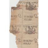 c.1779 scarce block of 4 x (2) horse duty : mileage ticket 'stamps' with part STAMP OFFICE watermark