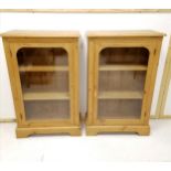 Pair of pine glazed floor cabinets with keys 107cm high x 68cm wide x 30cm deep. Both in good used