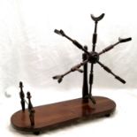 Antique yew wood wool / yarn winder - base 50cm x 18.5cm x 46cm high ~ slight a/f to 1 arm and old