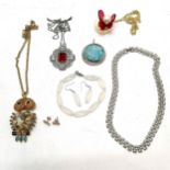 Qty of costume jewellery inc Pandora silver gilt earrings, Butler & Wilson owl pendant on chain,
