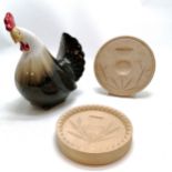 2 wooden shortbread moulds largest 20cm diameter T/W a pottery chicken 29cm high all in good used