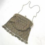 Fine quality antique mesh evening bag with chequered detail, blue cabachone stone to clasp and