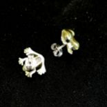 Pair of silver enamel frog earrings - 13mm across