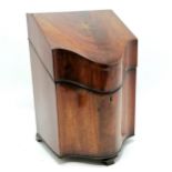 Antique mahogany knife box with original fittings with flame mahogany veneers and star detail to lid