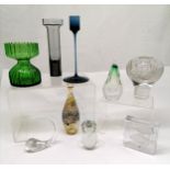 4 x Wedgwood glass items inc owl, tadpole, green vase, blue candlestick (17cm) t/w Swedish pear