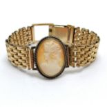 Clewco gold filled bracelet with hand carved cameo detail to centre - 16cm long & 35g total weight ~