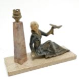 Art Deco spelter figural lamp on a marble base - 28cm x 10cm x 21cm high & a/f a/f