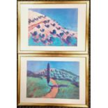 2 framed contemporary prints of a European landscape 75cm x 56cm