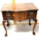 Walnut 3 drawer serpentine fronted side table with lions paw feet 80cm x 53cm deep x 71cm high