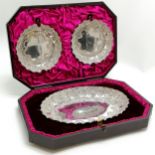 Impressive Victorian cased set of 3 silver hallmarked embossed dishes by Charles Edwards &