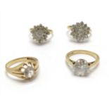 4 x 9ct hallmarked gold white stone set rings - 14g total weight