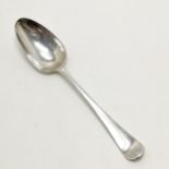 Antique 1775 silver hallmarked tablespoon with initials G + D - 21cm & 78g. Has slight dents to bowl