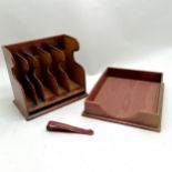 Brown leather intray letter rack and letter clip.