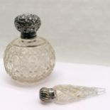 Antique silver topped globe scent bottle with hobnail cut jar 8cm diameter x 11cm high T/W a