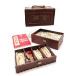 Complete bone / bamboo mahjong set (144 tiles - 2.7cm x 1.9cm) t/w bone Chinese domino sticks etc in