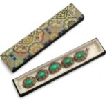 Chinese silver filigree panel bracelet set with cabochon malachite - 18cm long & 47g total weight (1