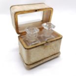Antique plush covered case with bevelled glass lid and gilt metal mounts fitted with 2 glass scent