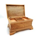 Mahogany jewellery box with lift out tray 37cm x 25cm x 18cm high. Has a slight warp to the lid