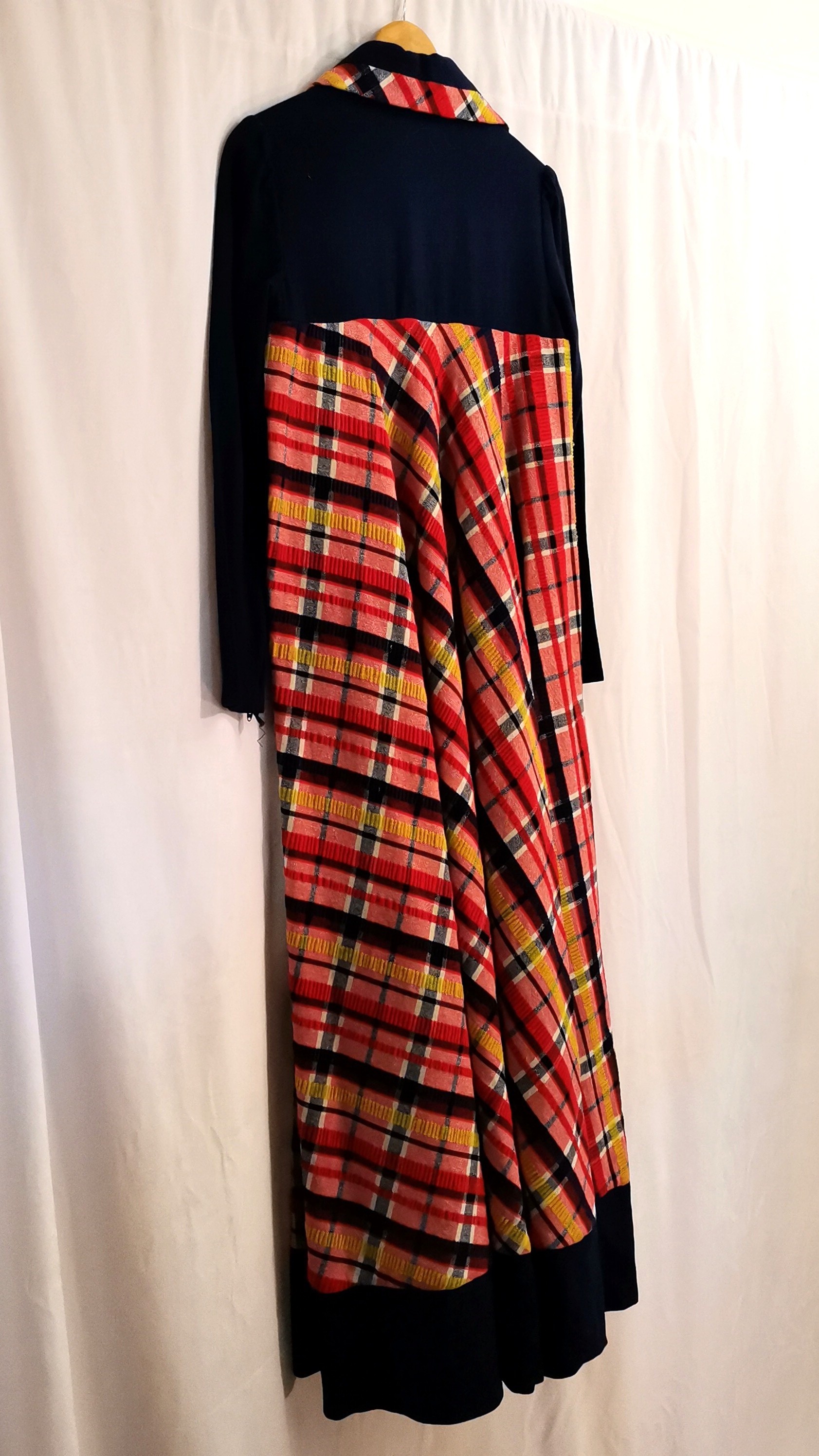 1660's/70's plaid wool and cotton maxi dress by Jean Varon. In good used condition - Image 2 of 3