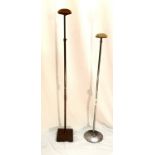 2 1930's Adjustable hat stands tallest 86cms smaller 79 cms, chrome oxidised on base.