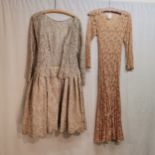 1930s pink lace dress little damage to lace at shoulders, 76 cm chest t/w 1950s guipure lace 86cm