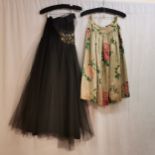 Black 1950s net dress with beaded top, strapless 72cn chest t/w heavy satin over embroidered skirt