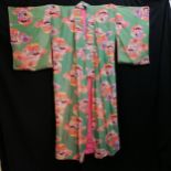 Silk patterned kimono, green ground- in good used condition