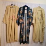 Chinese cream embroidered dressing gown slight damage t/w tiger print dressing gown and another