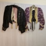 Two Victorian tops, one black with lace the other purple with lace both damaged to shoulders both