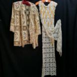 Crochet long tabard style dress with orange tassels 82 cm chest t/w crochet and cutwork jacket
