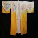 Silk floral kimono in yellow and cream in good condition