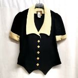 1960's Biba short linen Black & Cream short jacket, with square buttons.