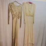1940s lace and chiffon wedding dress 76cm chest small damage to chiffon t/w 1940s crepe and lace