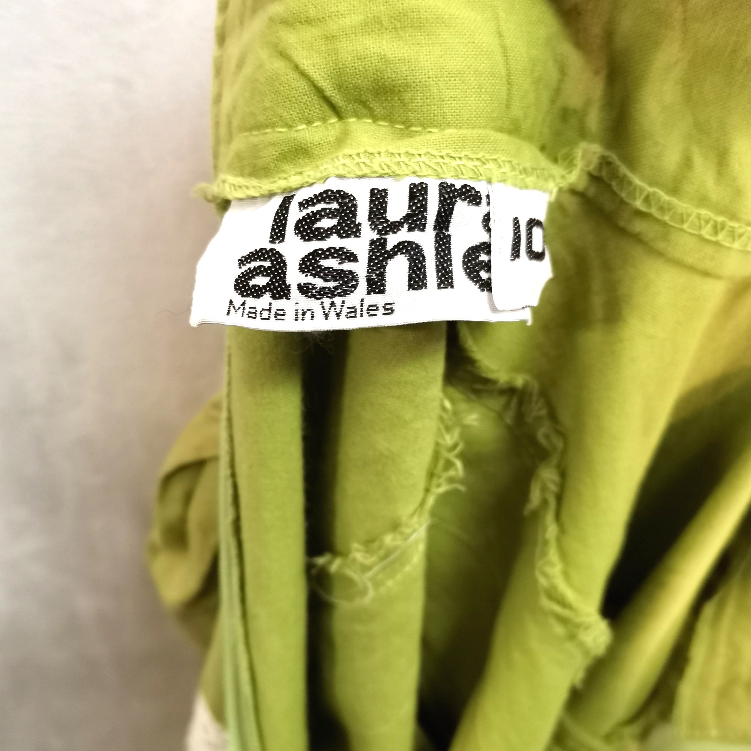 1970's long lime cotton and lace prairie dress by Laura Ashley. In good used condition - Image 2 of 2