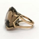 9ct marked gold large high set smoky quartz stone set ring - size J & 14.4g total weight ~ stone