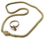 Vintage snake design necklace with green eyes (38cm) t/w associated ring (lacks 1 red eye) - SOLD ON