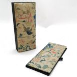 Oriental silk box and notebook holder with antique silk embroidered panels 21cm x 9cm