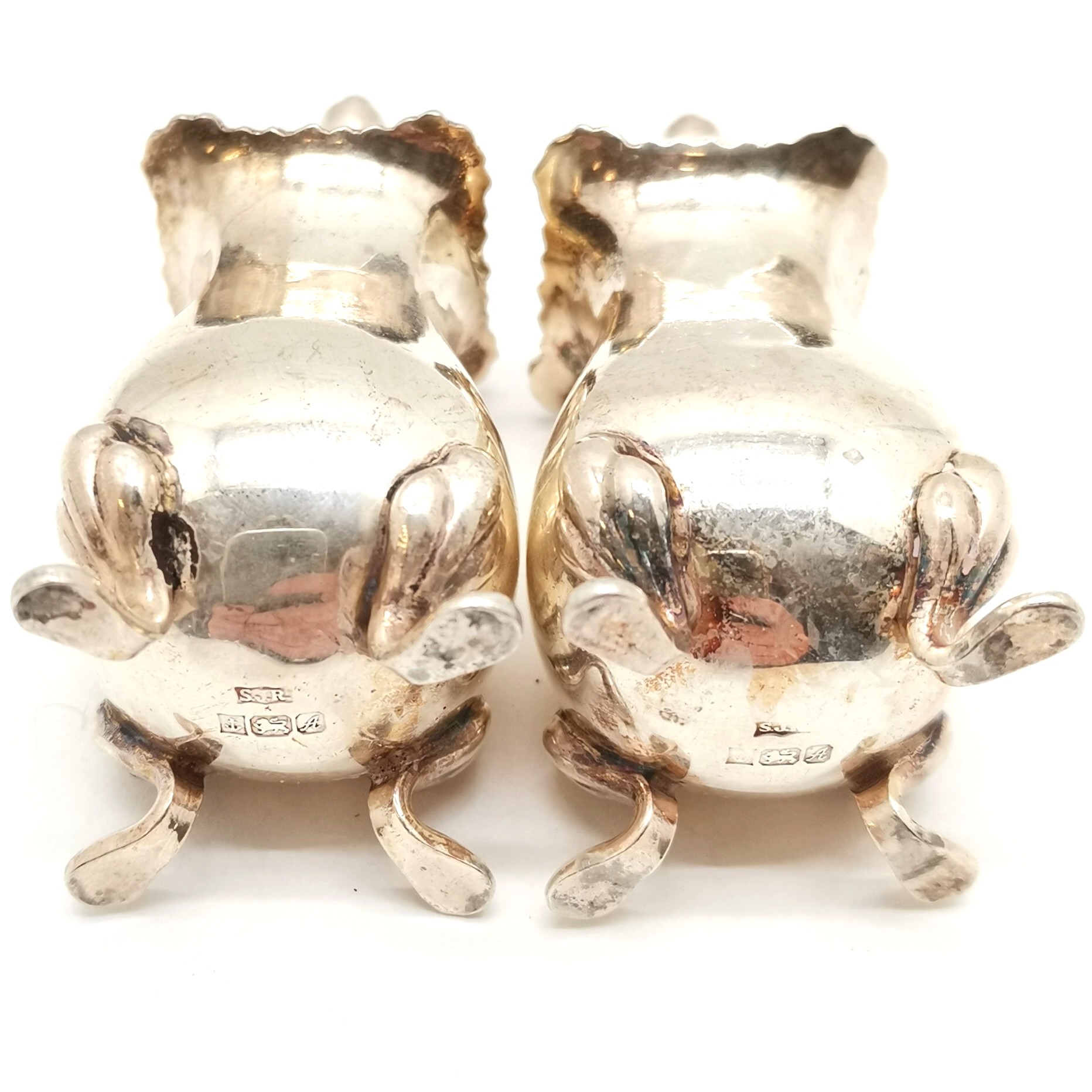 Sterling silver 5 piece cruet set with gadroon border & terminating on 4 feet by S J Rose & Son - - Image 4 of 12