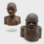 2 x clay busts of African male (Lugbara Uganda) & female (Avokaya-Sudad by John Andruga) - height of