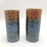 1885 C H Brannam 2 x vases decorated with birds / flowers - tallest 14cm high ~ 1 vase cracked &