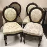 4 antique mahogany upholstered spoon back dining chairs, 1 in different fabric