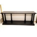 An Edwardian ebonised mahogany, pillar console table, 200 cm in length, 75 cm in height, 45 cm in