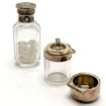 Antique unmarked silver topped pill bottle 10cm high T/W a silver hallmarked topped jar A/F